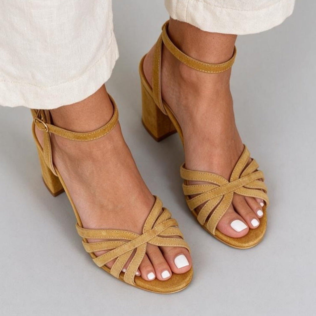 Alba | Suede Block Heels - Klementina Boutique