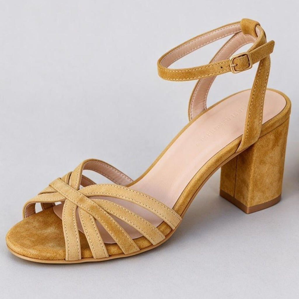 Alba | Suede Block Heels - Klementina Boutique