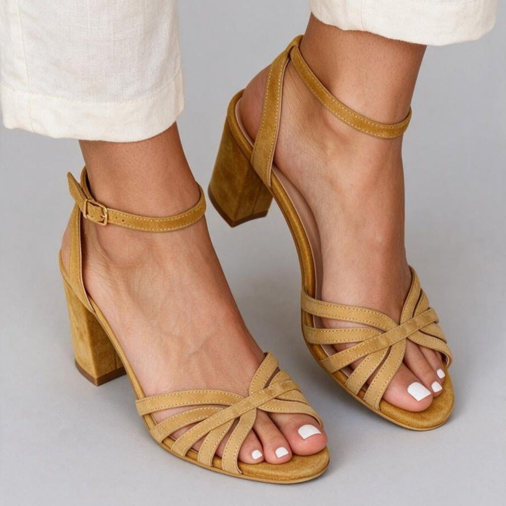 Alba | Suede Block Heels - Klementina Boutique