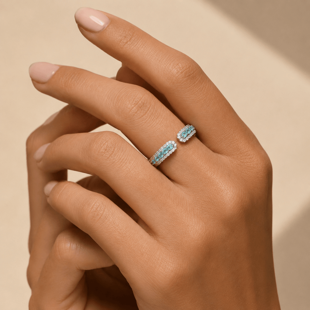 Amara | Aquamarine Open Ring - Klementina Boutique