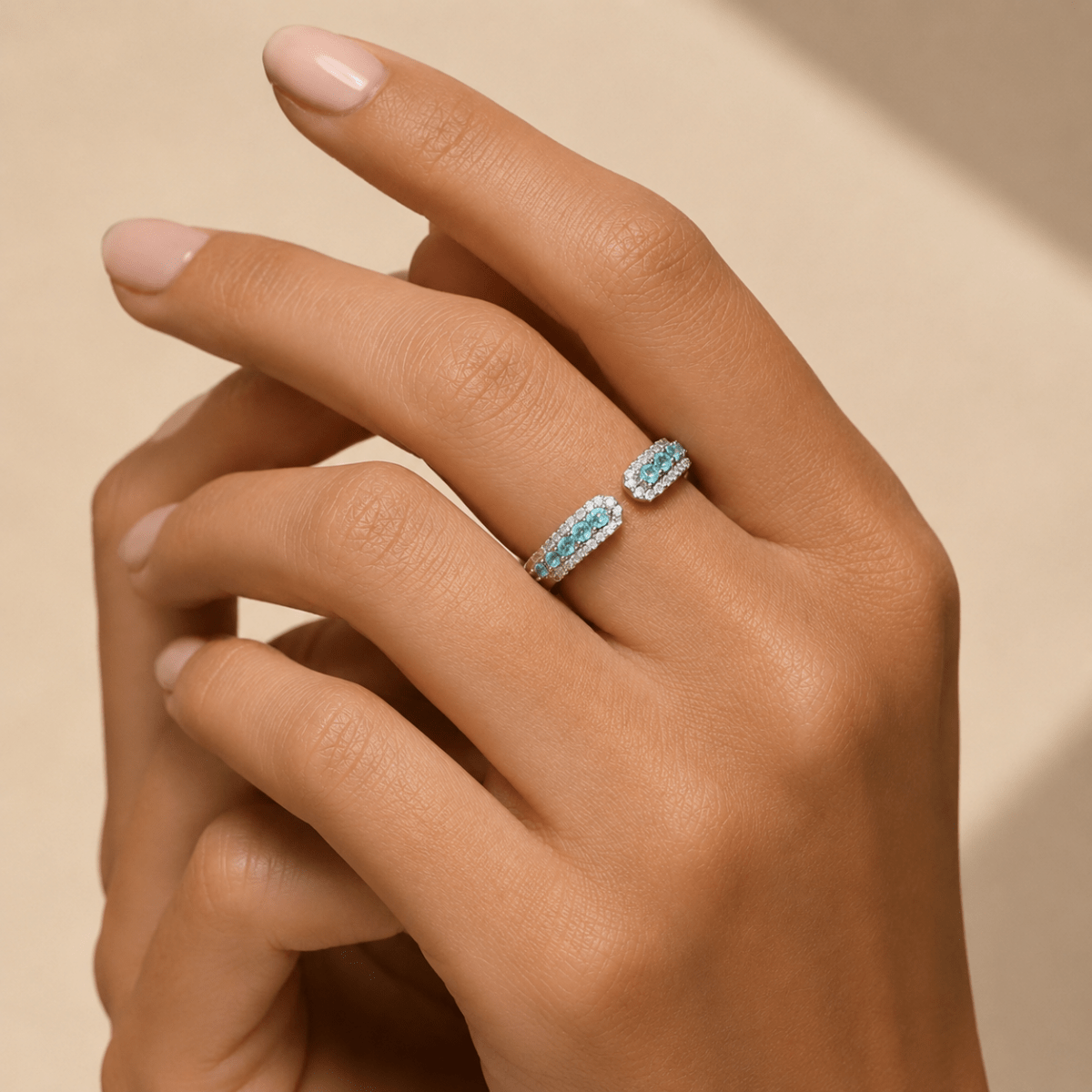 Amara | Aquamarine Open Ring - Klementina Boutique