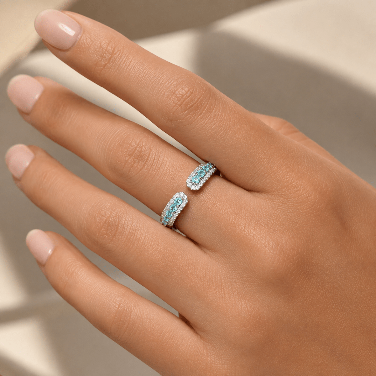 Amara | Aquamarine Open Ring - Klementina Boutique