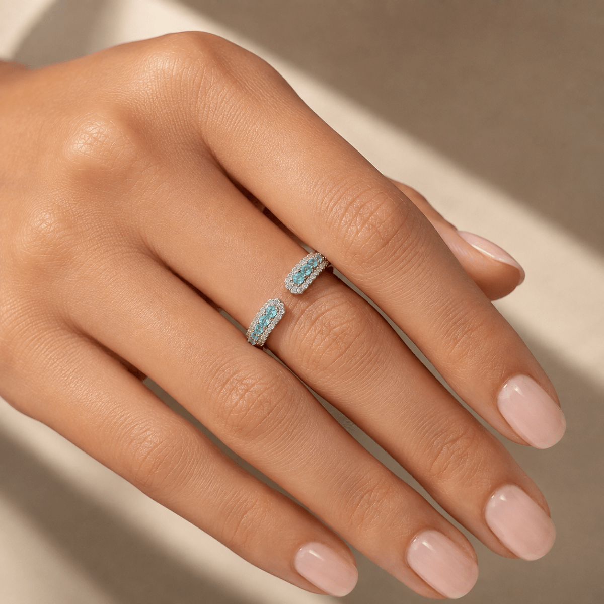Amara | Aquamarine Open Ring - Klementina Boutique