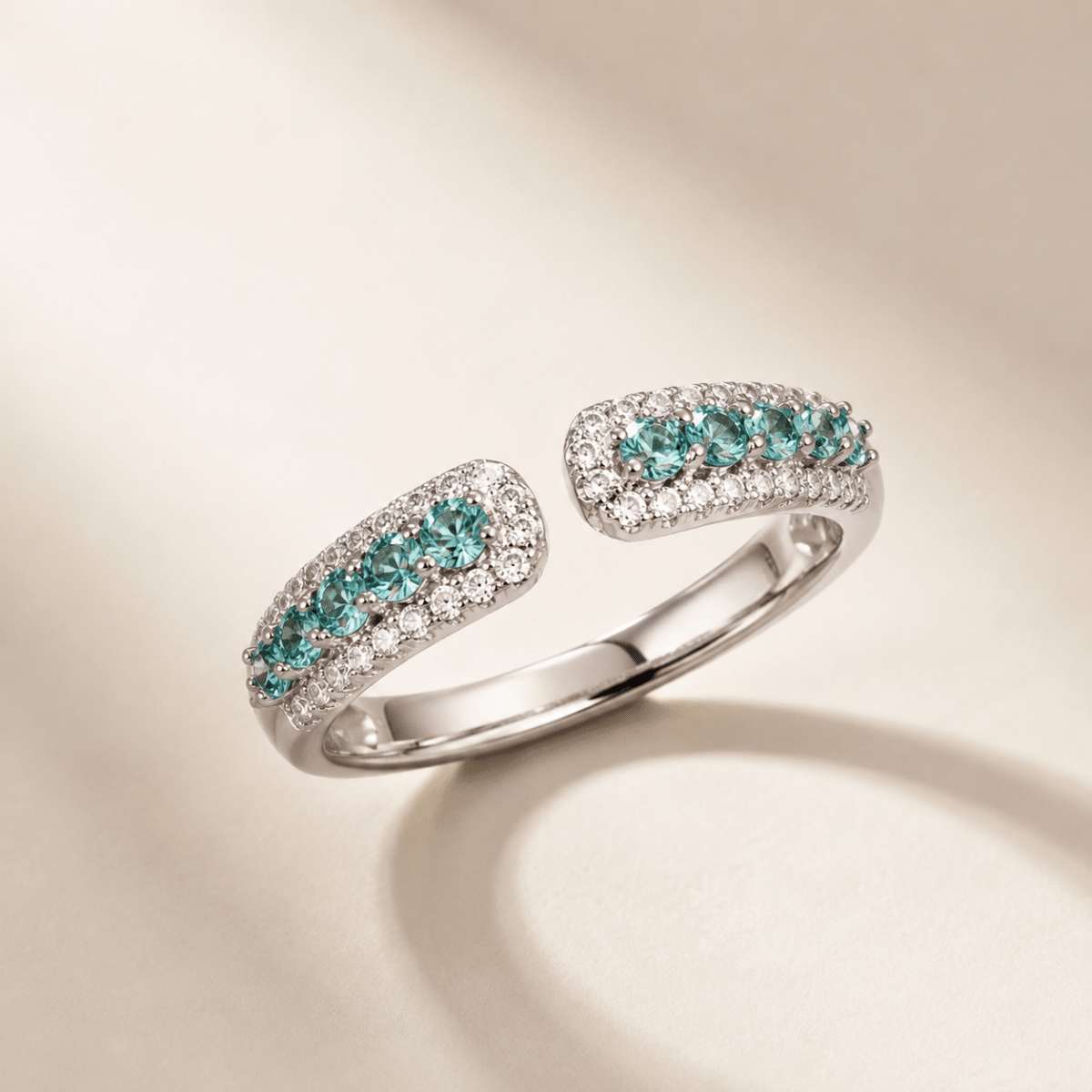 Amara | Aquamarine Open Ring - Klementina Boutique