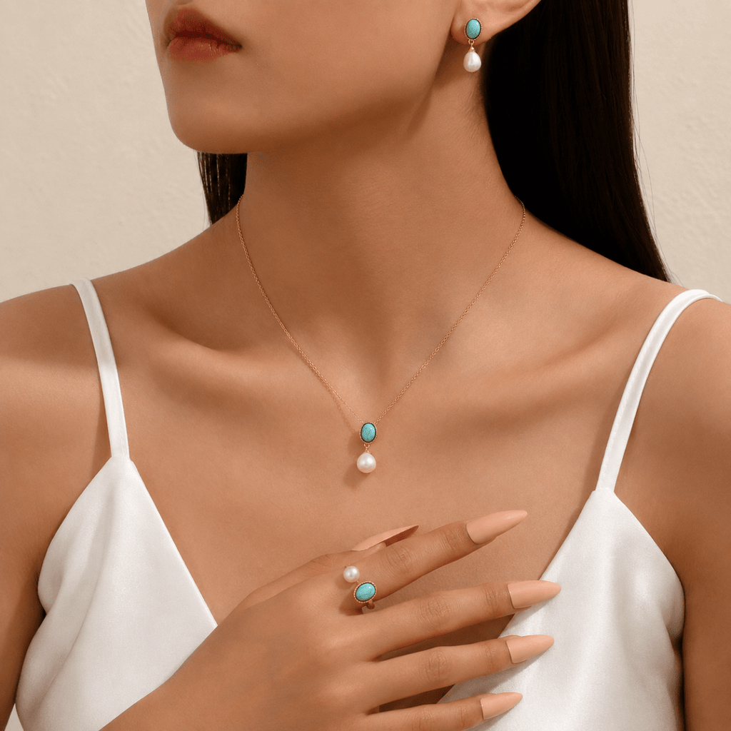 Calista | Turquoise Drop Jewellery Set - Klementina Boutique