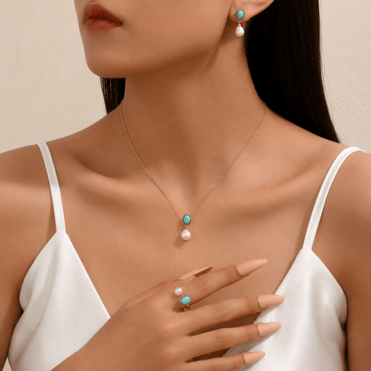 Calista | Turquoise Drop Jewellery Set - Klementina Boutique