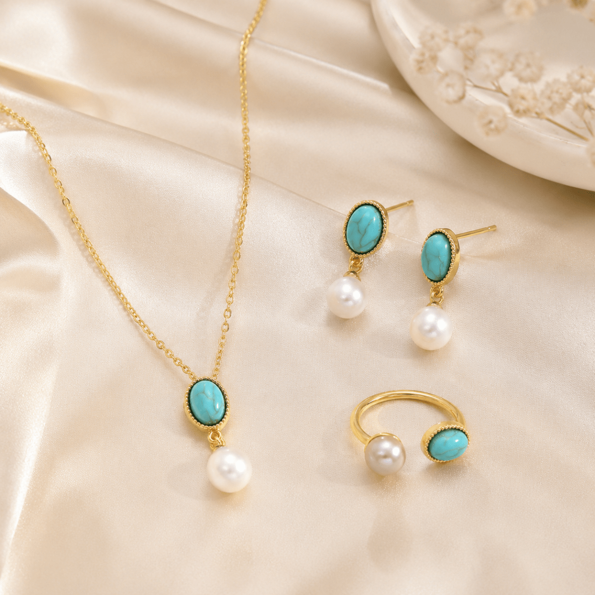 Calista | Turquoise Drop Jewellery Set - Klementina Boutique