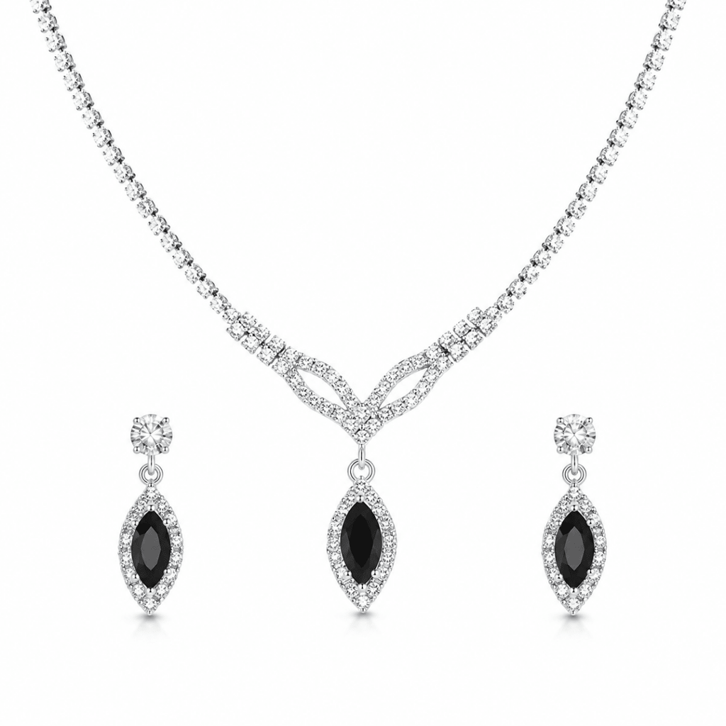 Janice | Marquise Zirconia Crystal Necklace & Earring Set - Klementina Boutique