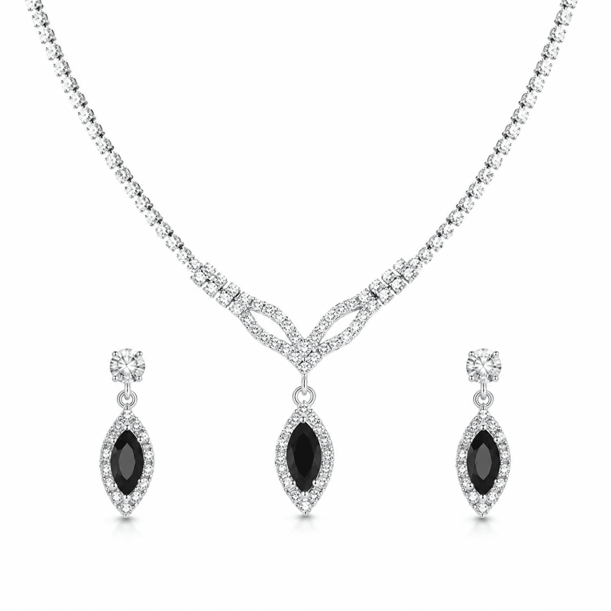 Janice | Marquise Zirconia Crystal Necklace & Earring Set - Klementina Boutique