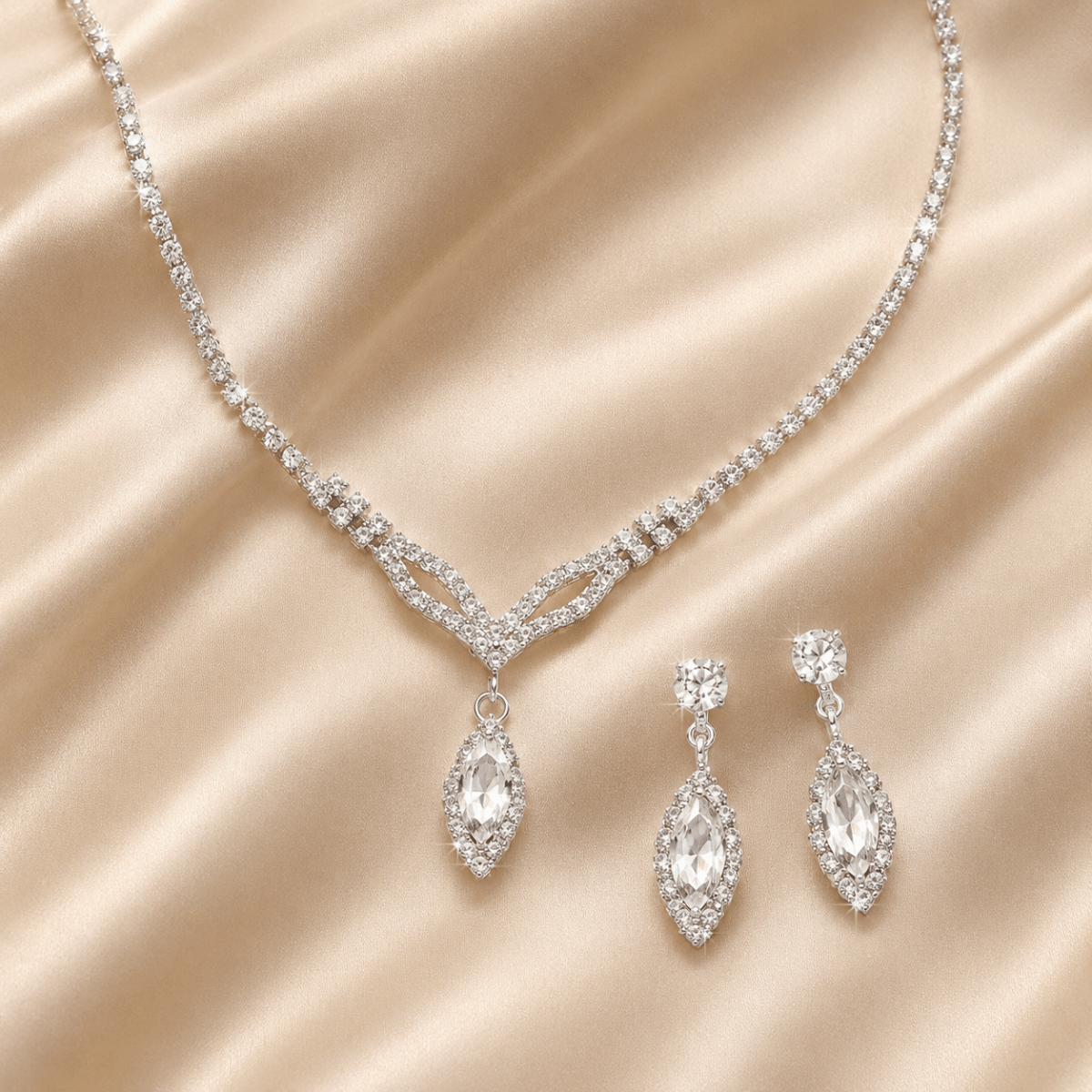 Janice | Marquise Zirconia Crystal Necklace & Earring Set - Klementina Boutique