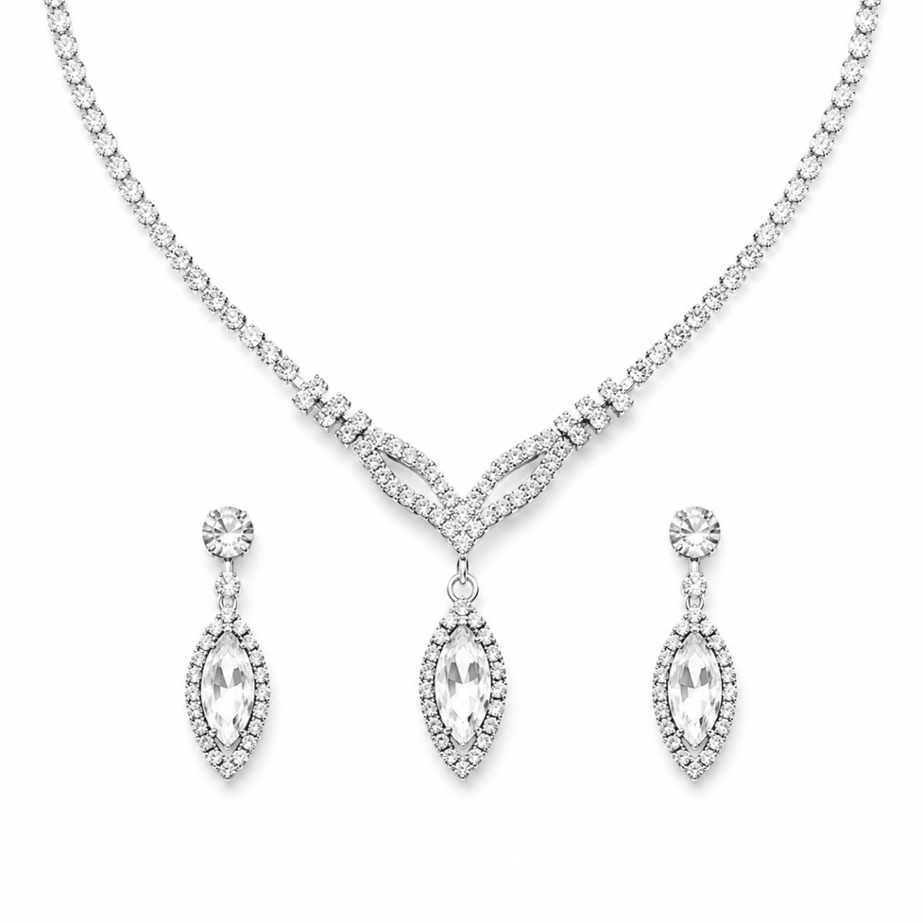 Janice | Marquise Zirconia Crystal Necklace & Earring Set - Klementina Boutique
