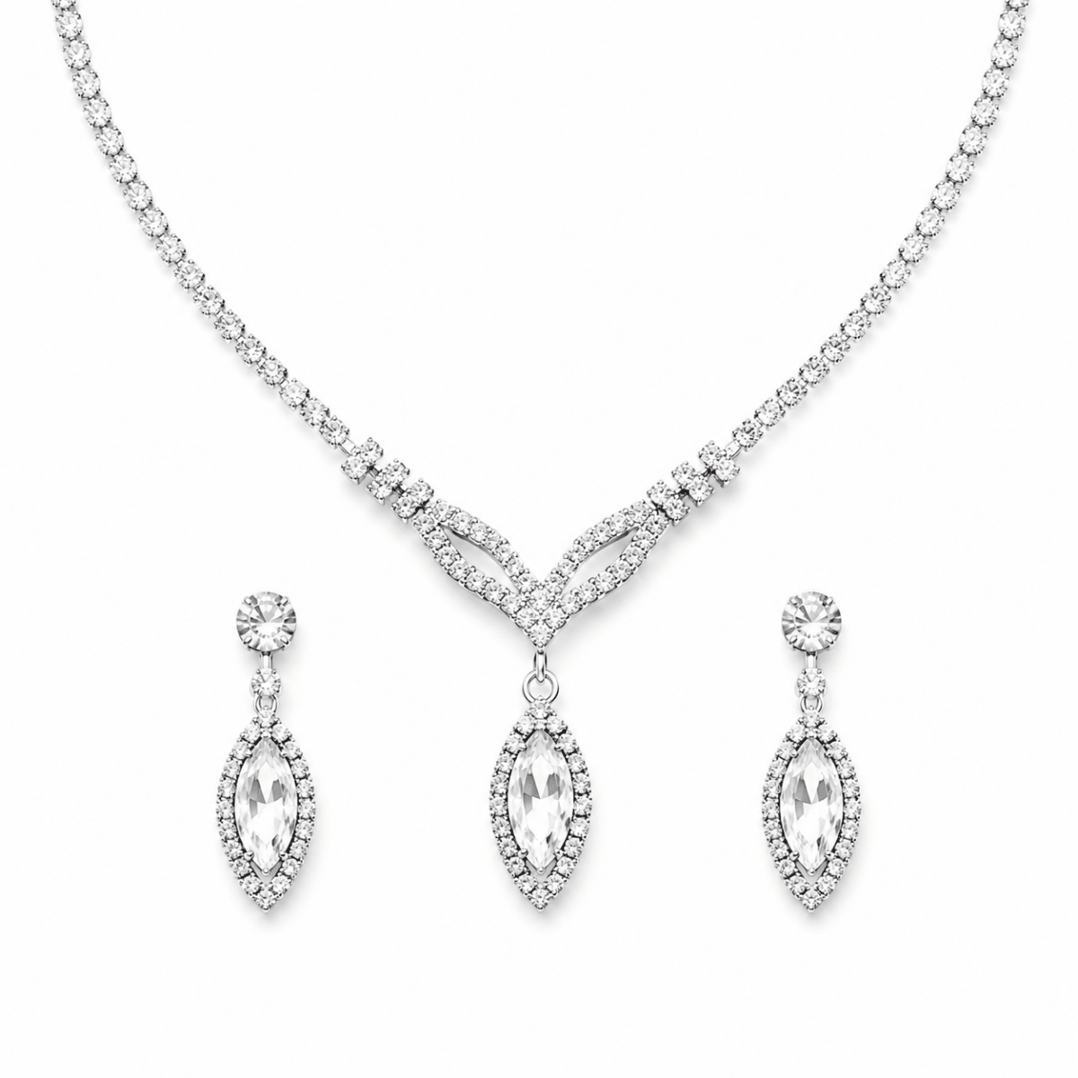 Janice | Marquise Zirconia Crystal Necklace & Earring Set - Klementina Boutique