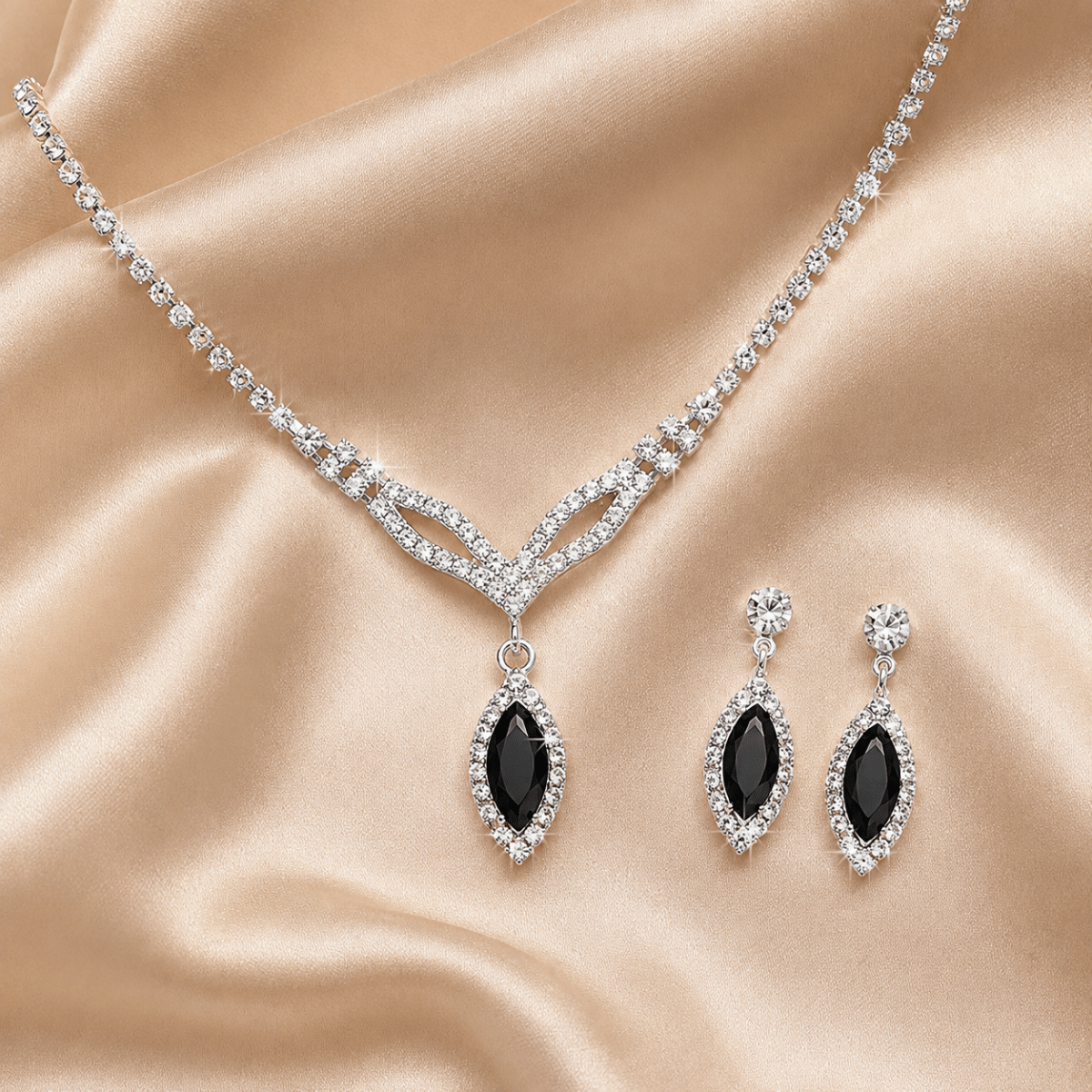 Janice | Marquise Zirconia Crystal Necklace & Earring Set - Klementina Boutique