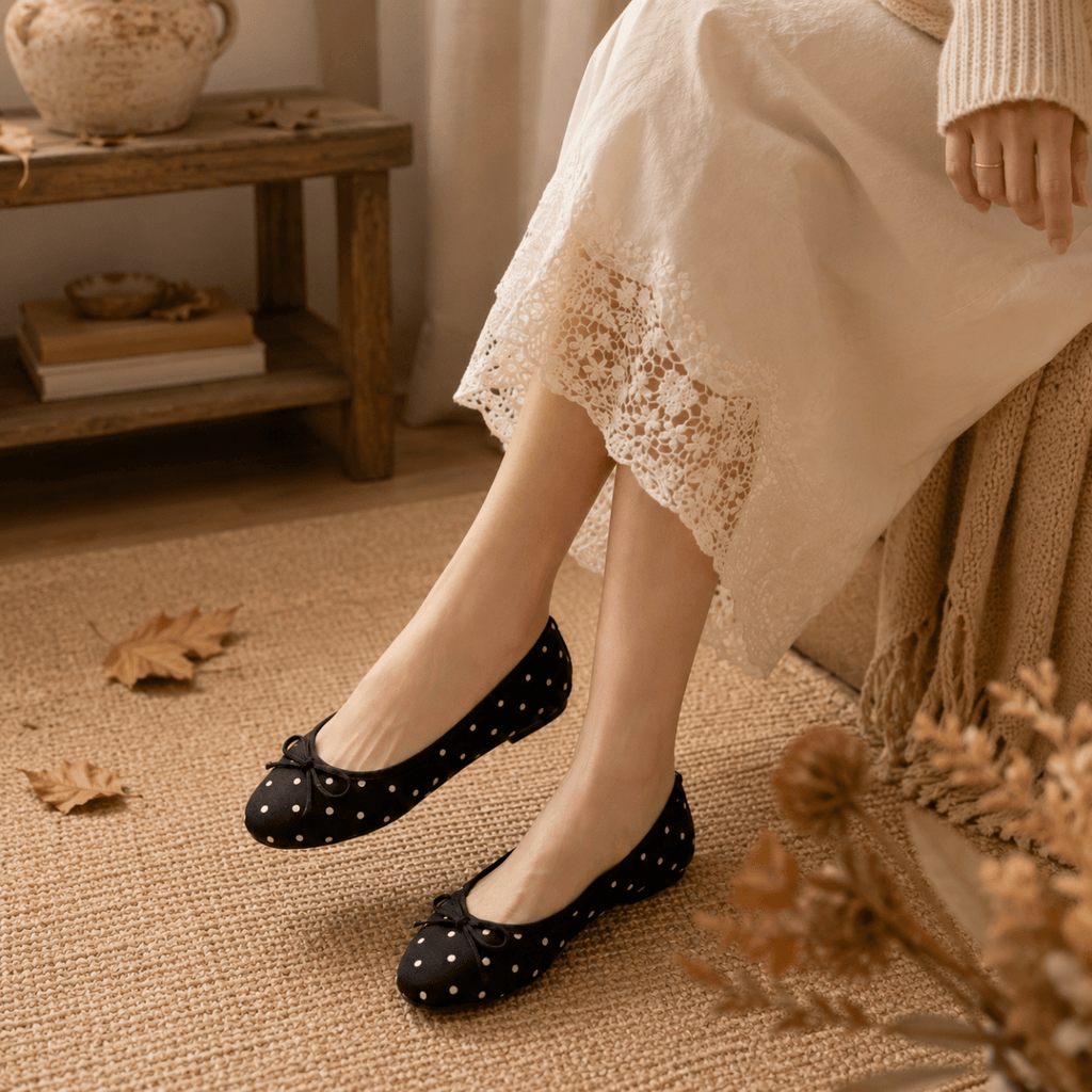 Polka Dot Bow Ballet Flats - Klementina Boutique