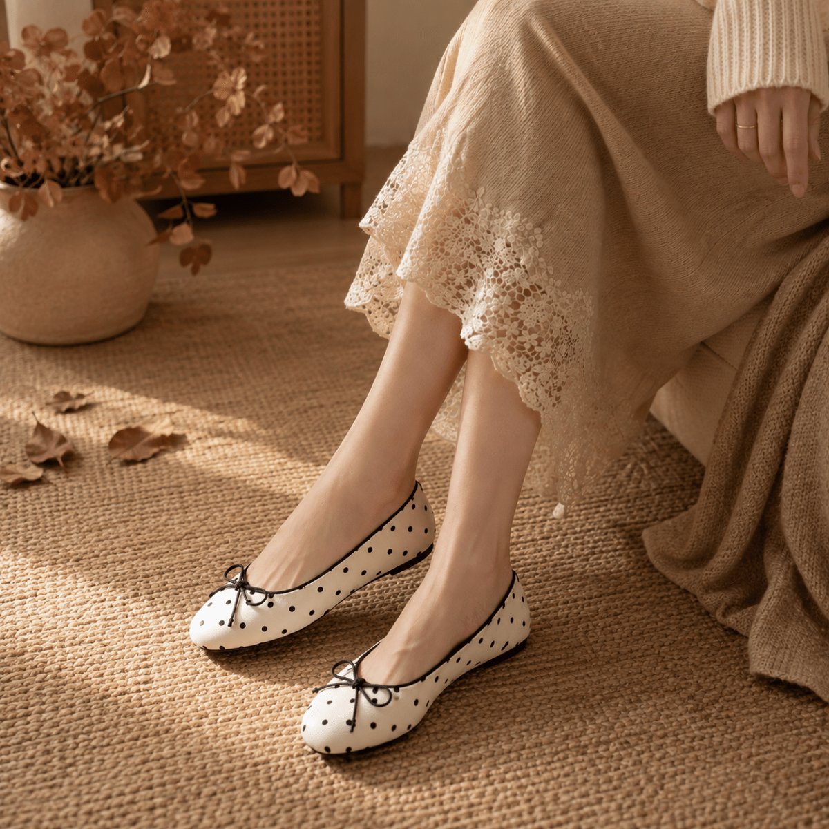 Polka Dot Bow Ballet Flats - Klementina Boutique