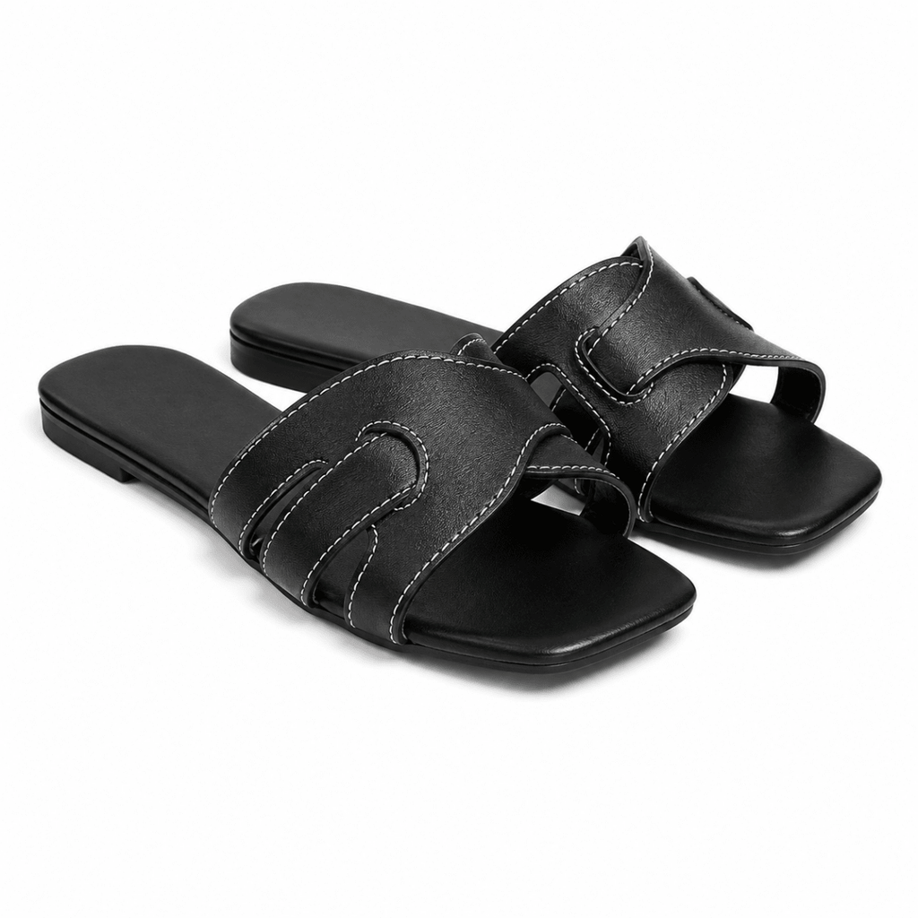 Sculpted Cut-Out Slide Sandals - Klementina Boutique