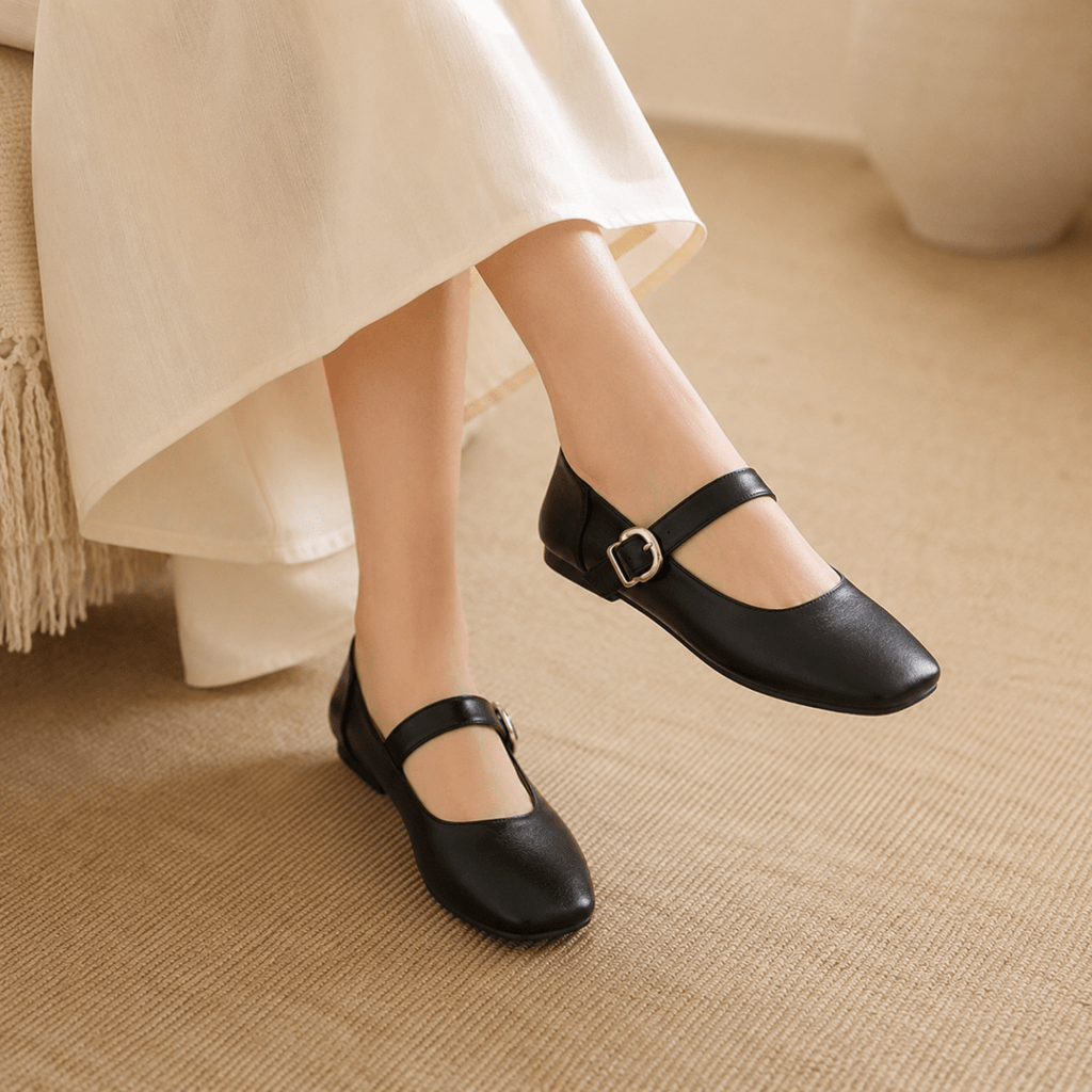 Square-Toe Mary Jane Ballet Flats - Klementina Boutique