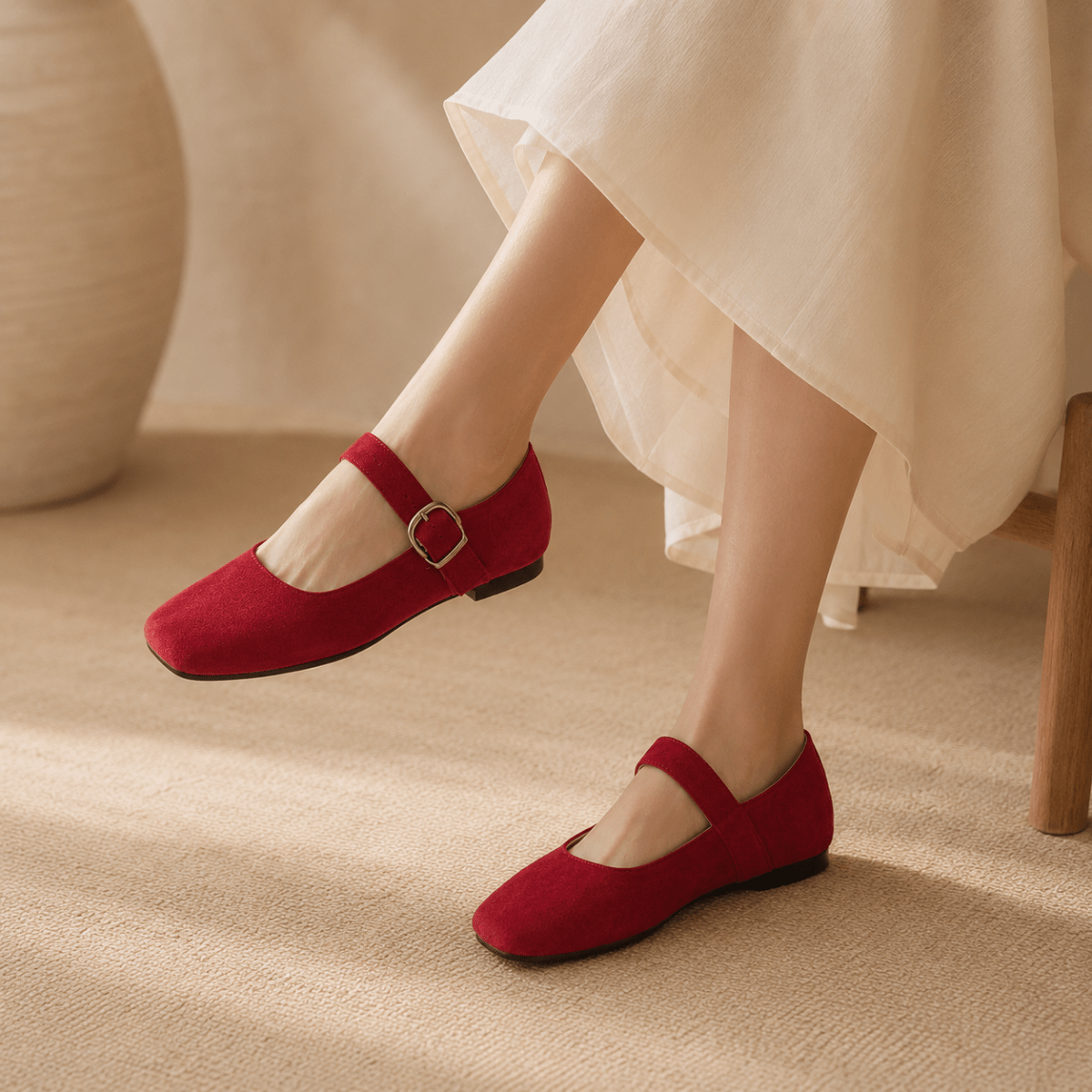 Square-Toe Mary Jane Ballet Flats - Klementina Boutique
