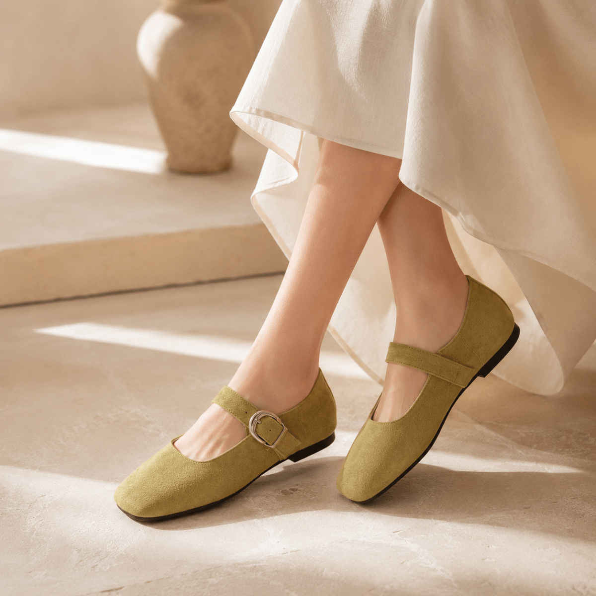 Square-Toe Mary Jane Ballet Flats - Klementina Boutique