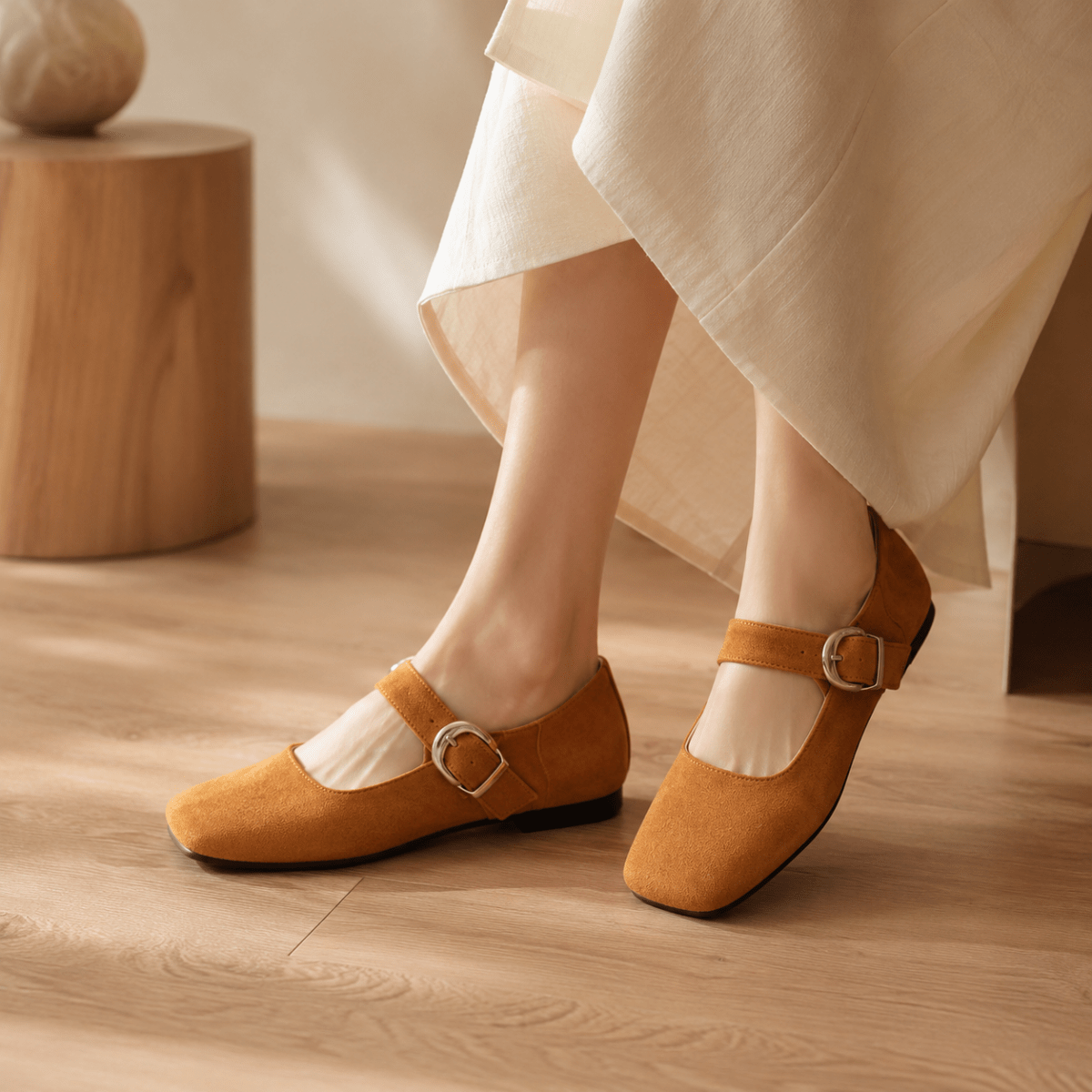 Square-Toe Mary Jane Ballet Flats - Klementina Boutique