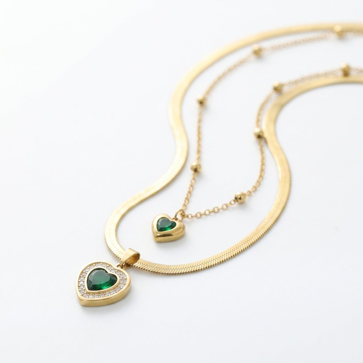 Vivienne | Emerald Heart Layered Necklace - Klementina Boutique