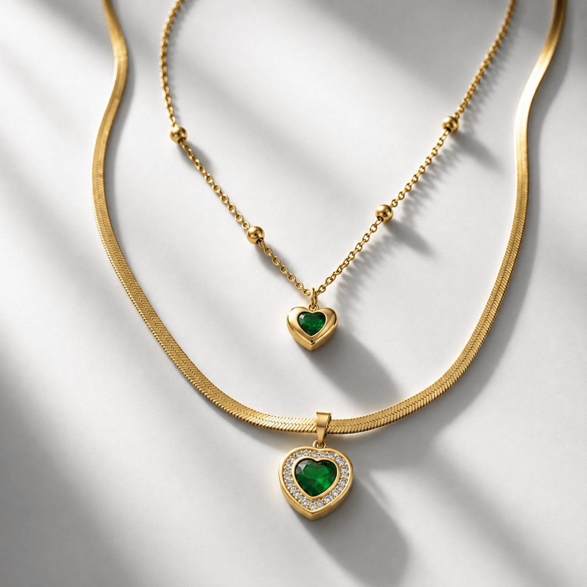 Vivienne | Emerald Heart Layered Necklace - Klementina Boutique