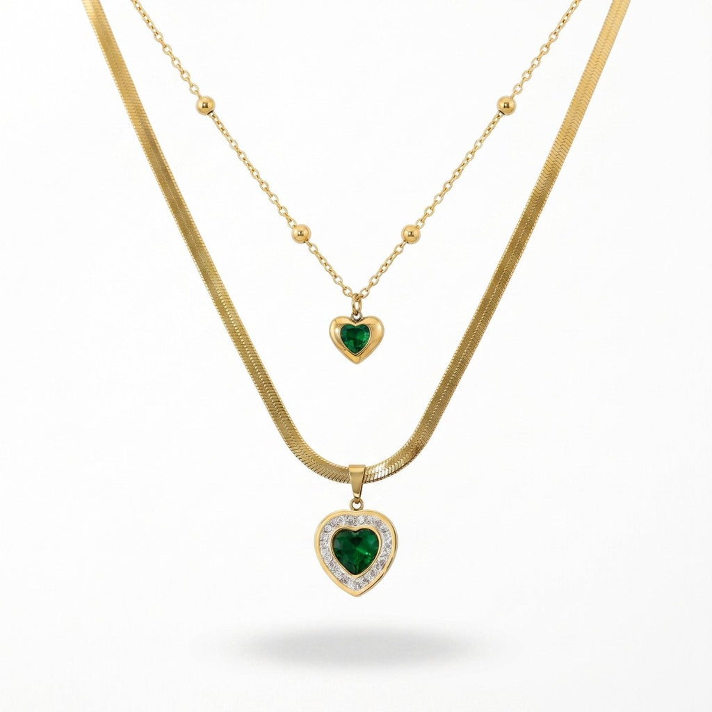 Vivienne | Emerald Heart Layered Necklace - Klementina Boutique