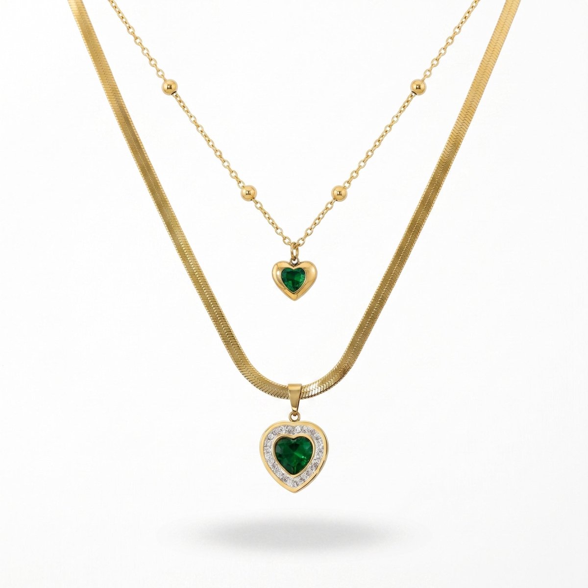 Vivienne | Emerald Heart Layered Necklace - Klementina Boutique